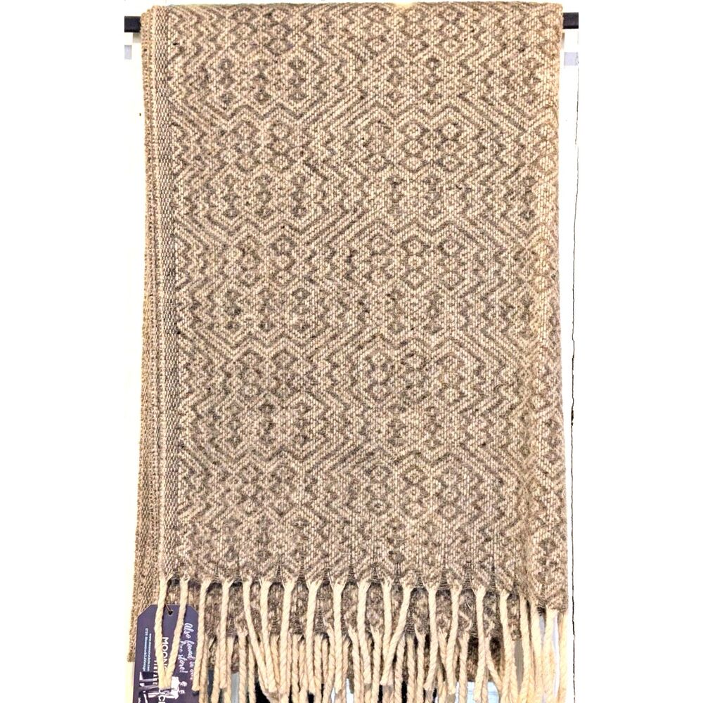 Vintage 60” Wool Shawl Classic Neutral Winter Cream and Soft Gray Beige Taupe